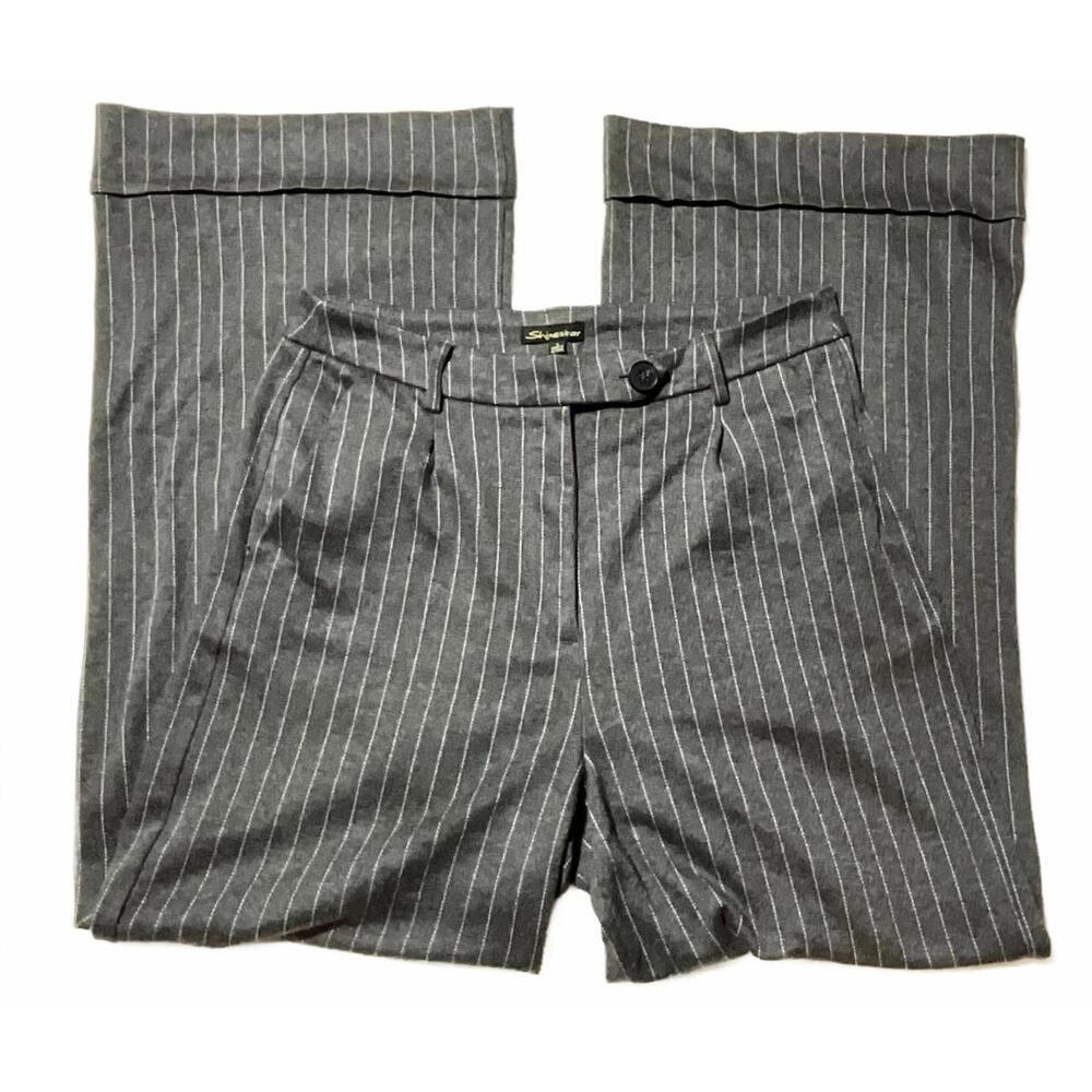 Gray Pinstripe Wide Leg Dress Pants